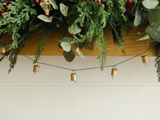 Antique Gold Bell Garland w/Black and White String