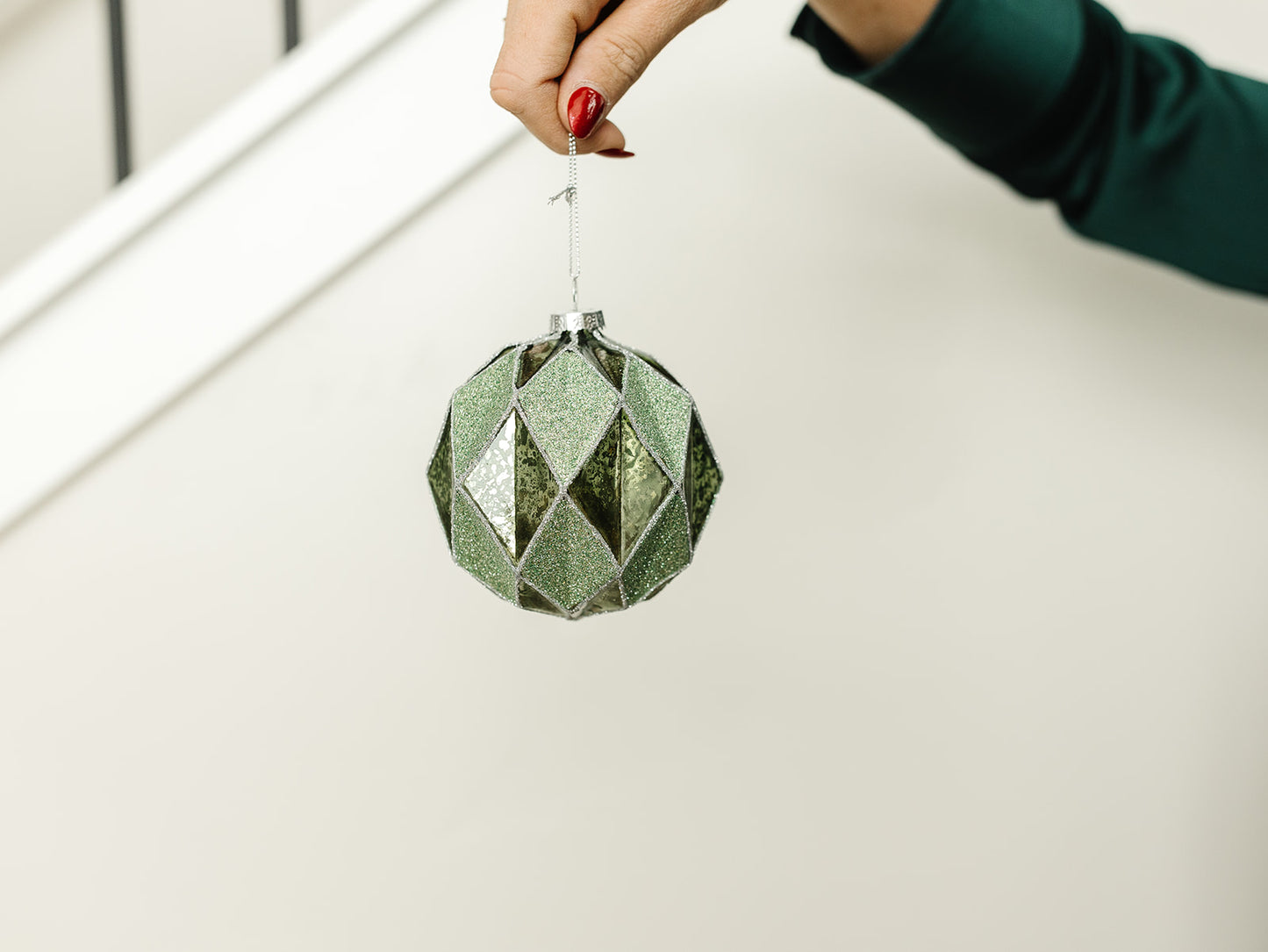 Tonal Green Harlequin Ball Ornament - Local pickup only