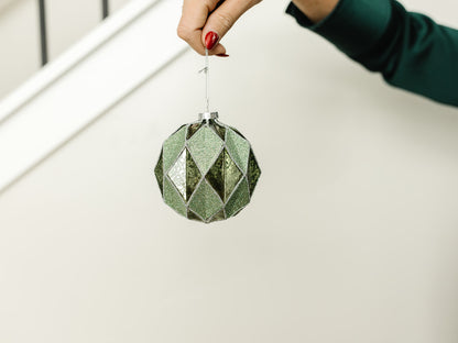 Tonal Green Harlequin Ball Ornament
