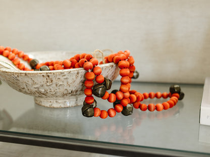 Red Wood Bead Garland w/Jingle Bells