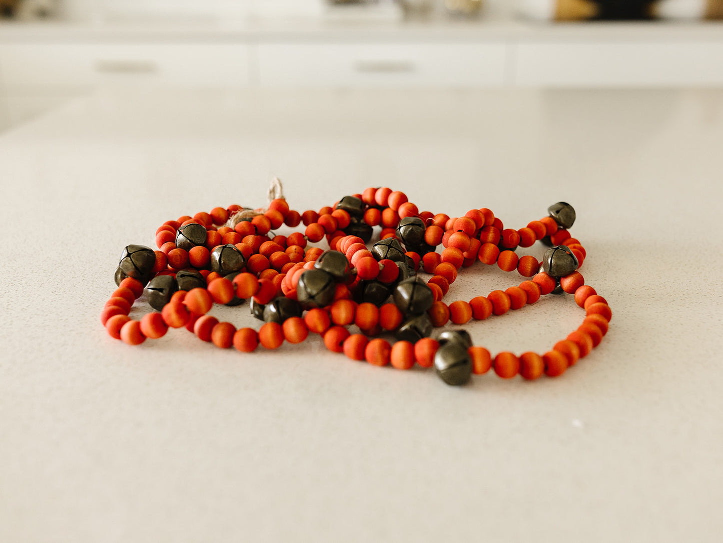 Red Wood Bead Garland w/Jingle Bells