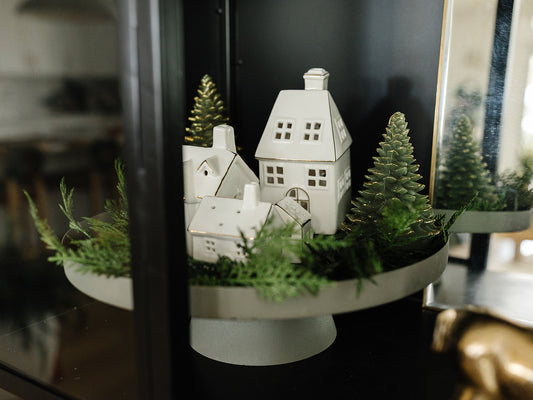 Set of 4 Stoneware Village Houses with Lights