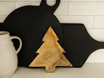 Carved Wooden Christmas Tree Platter