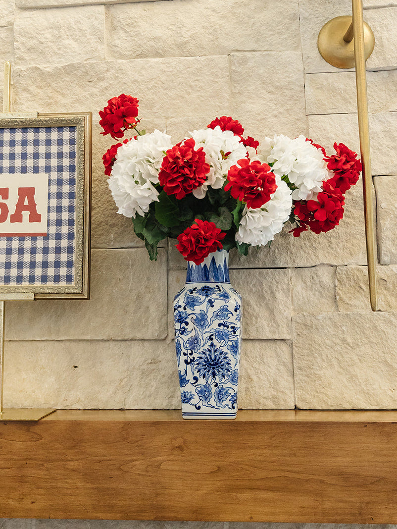 Blue and White Chinoiserie Square Vase - (local pick up only on this item)