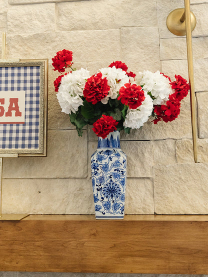 Blue and White Chinoiserie Square Vase - (local pick up only on this item)