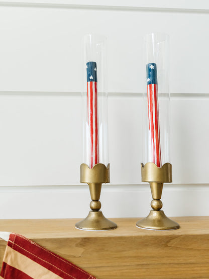 Gold Scalloped Hurricane Candlestick Holder with Glass