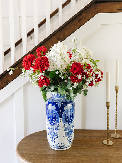 Royal Blue and White Tall Vase - (local pick up only on this item)