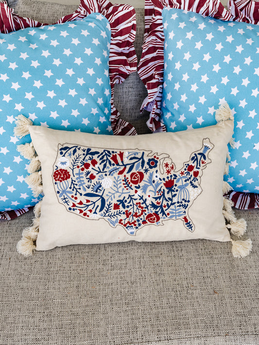 Floral USA Map Pillow