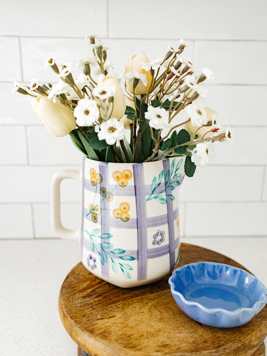 Hand Painted Botanical Pitcher ￼