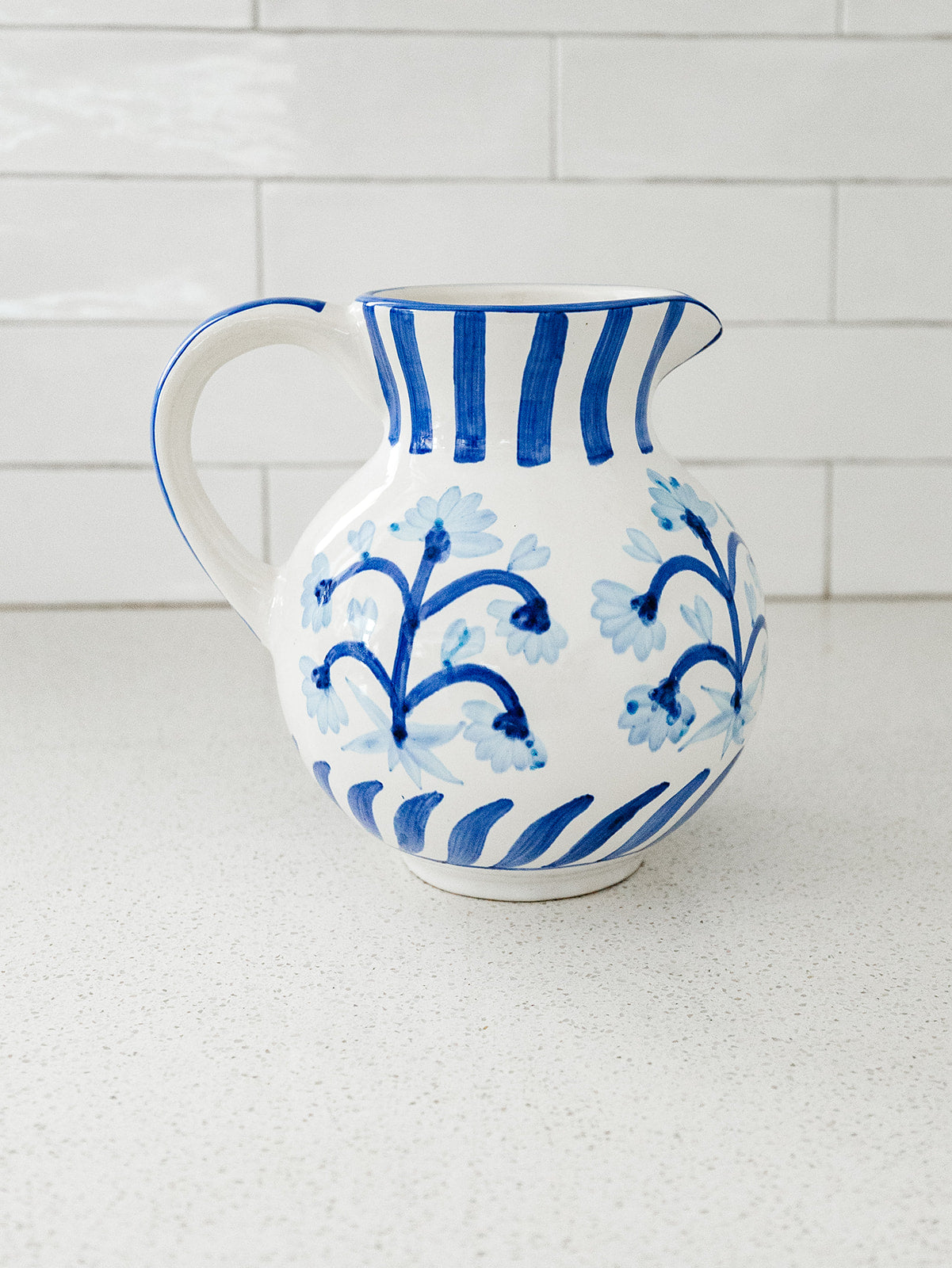 Hand Painted Blue Floral Pitcher - 67.5 0z.