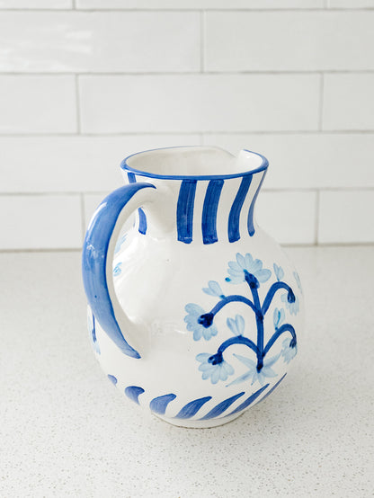Hand Painted Blue Floral Pitcher - 67.5 0z.