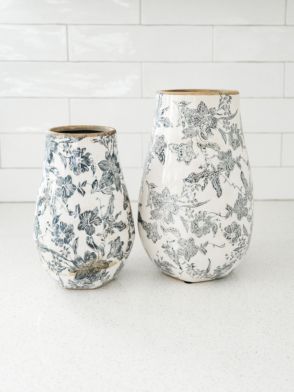 White, Gray & Cream Floral Vase - 2 Sizes