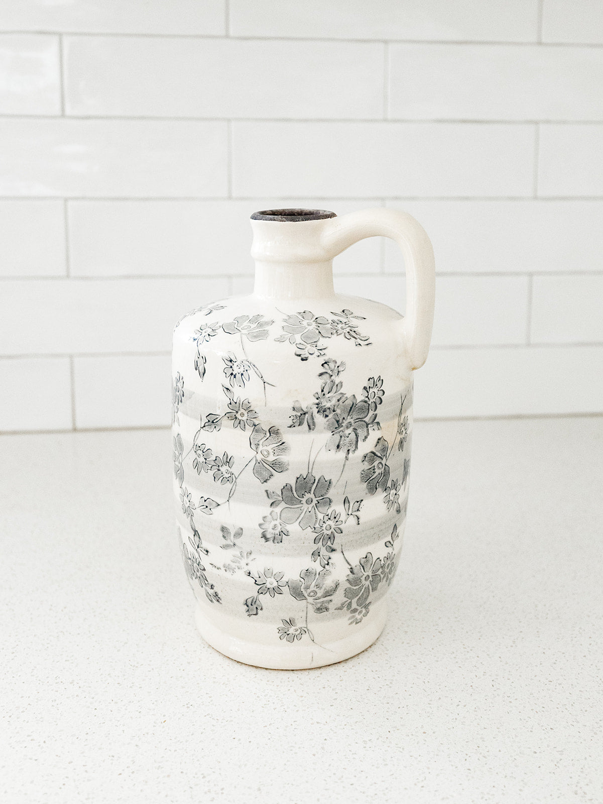White & Gray Floral Crackled Vase - 3 Styles