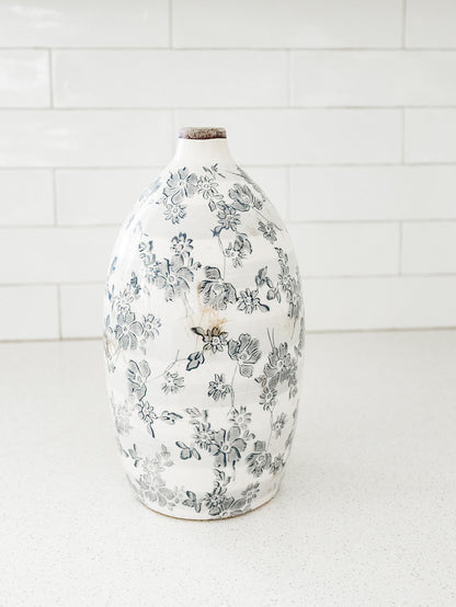 White & Gray Floral Crackled Vase - 3 Styles