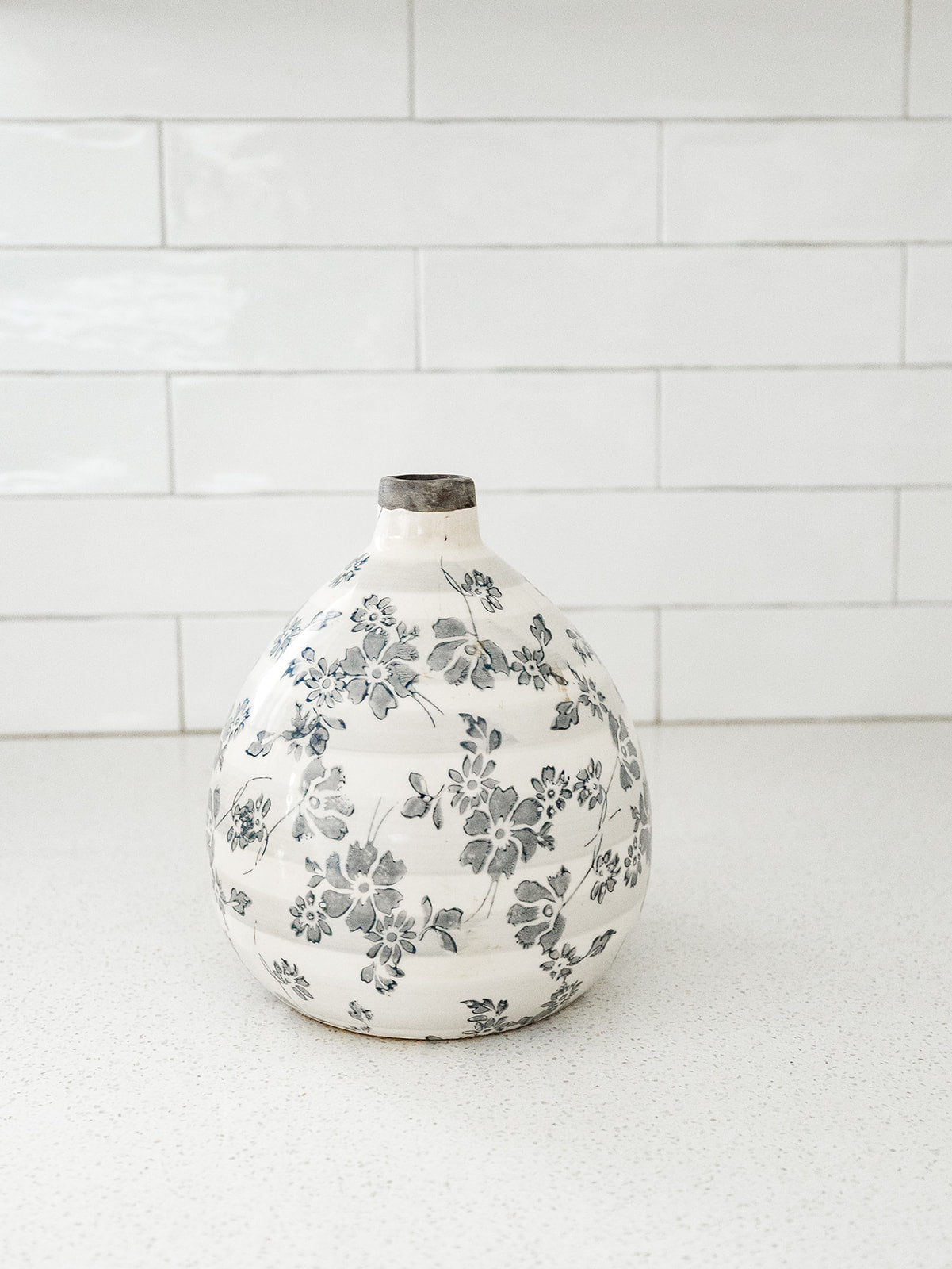 White & Gray Floral Crackled Vase - 3 Styles