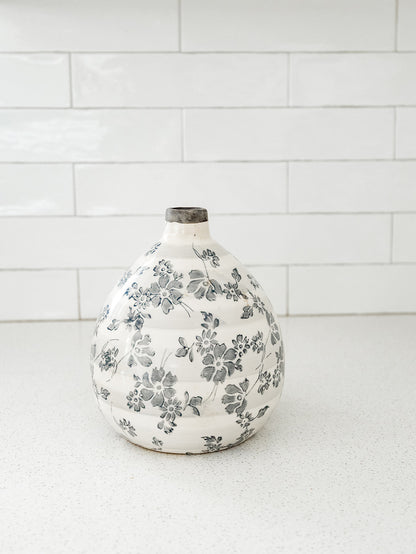 White & Gray Floral Crackled Vase - 3 Styles