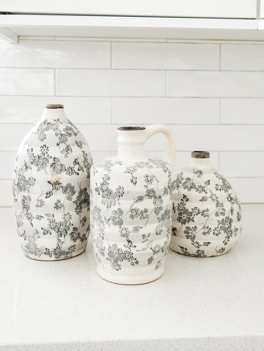 White & Gray Floral Crackled Vase - 3 Styles