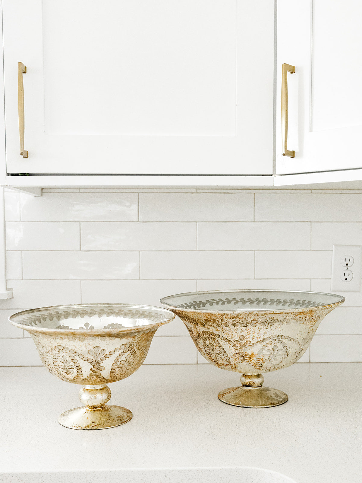Burnt Champagne Etched Glass Compotes - 2 Sizes