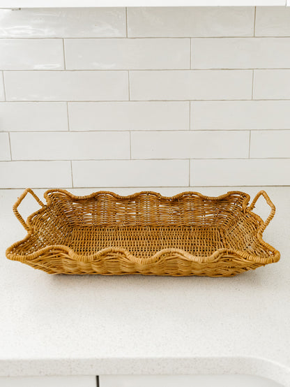 Handwoven Rattan Scalloped Tray - 2 Sizes