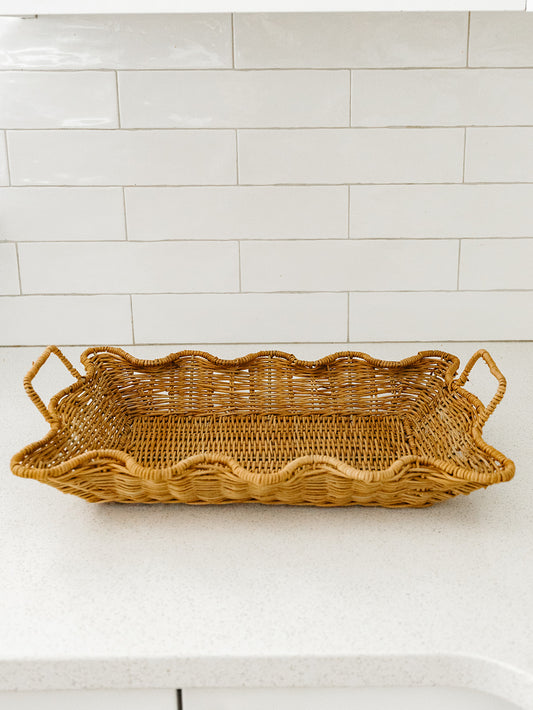 Handwoven Rattan Scalloped Tray - 2 Sizes
