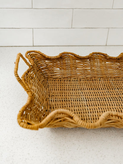 Handwoven Rattan Scalloped Tray - 2 Sizes