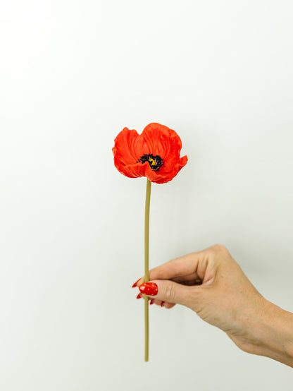 Red Real Touch Poppy Stem - 11"
