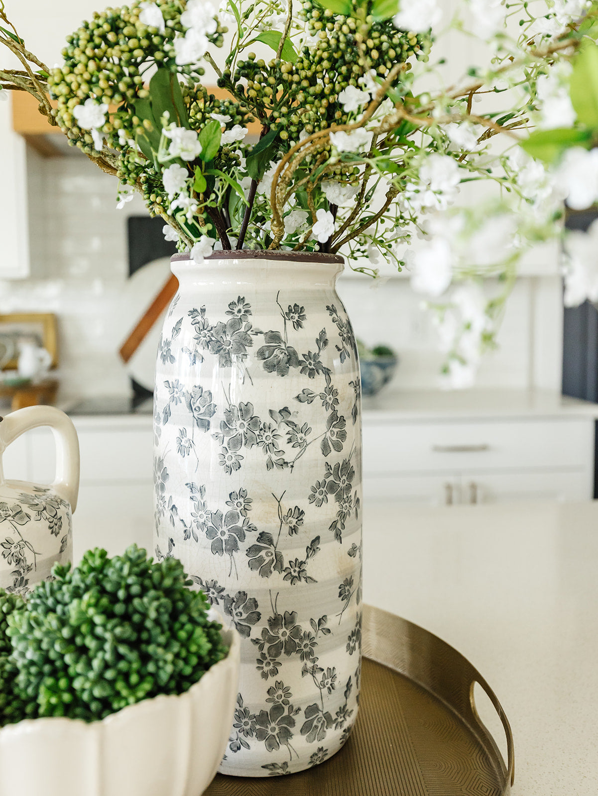 Gray Floral Crackle Vase - 14.5"X5.5"