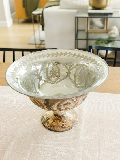Burnt Champagne Etched Glass Compotes - 2 Sizes