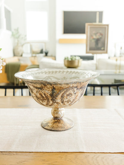 Burnt Champagne Etched Glass Compotes - 2 Sizes
