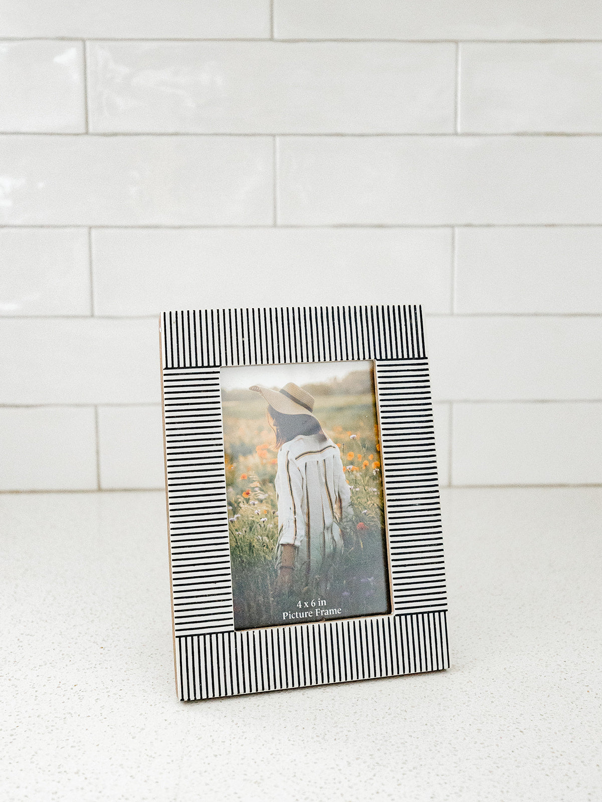 Black and White Striped Photo Frame 4x6