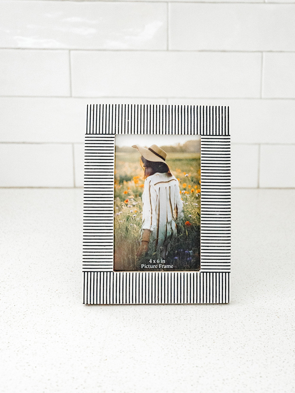 Black and White Striped Photo Frame 4x6