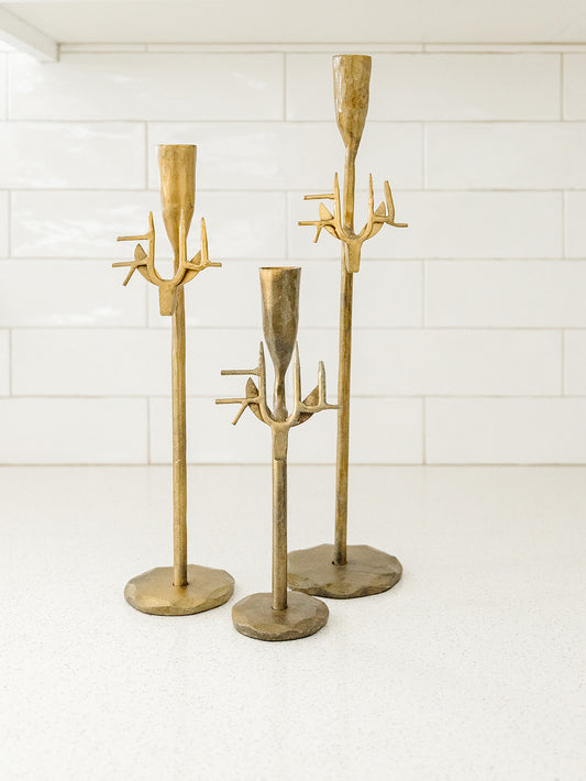 Forged Antique Gold Deer Taper, Set of 3
