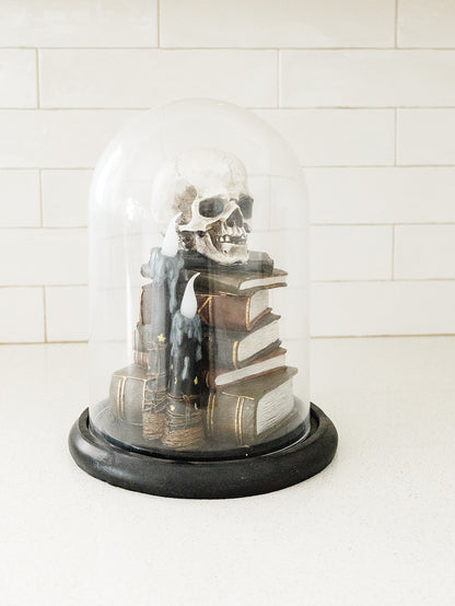 Cloche Skull on Books with LED Candles - Local pick up only on this item