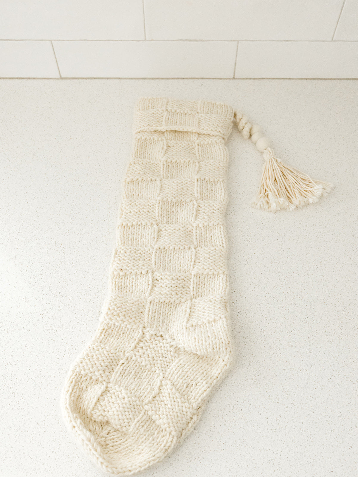 Cream Knitted Christmas Stocking