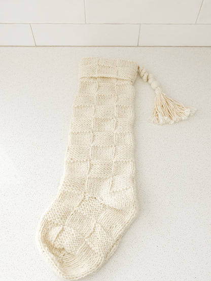 Cream Knitted Christmas Stocking