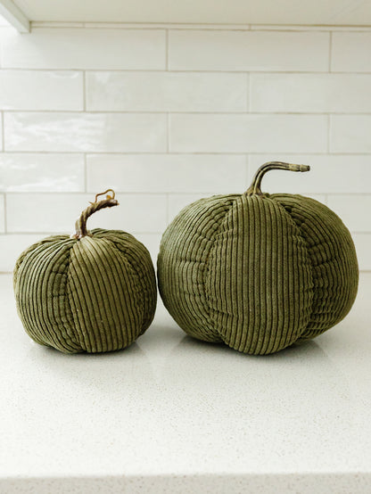 Green Corduroy Pumpkin - 2 Sizes