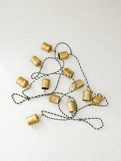 Antique Gold Bell Garland w/Black and White String