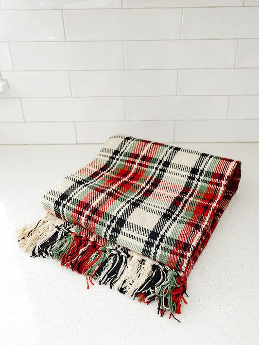 Red and Cream Plaid Throw