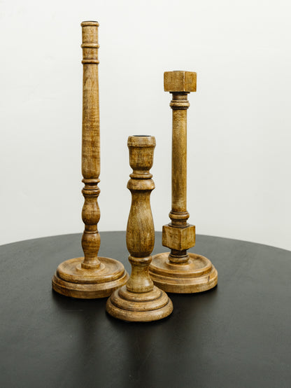 Set of 3 Tall Wood Taper Candleholders
