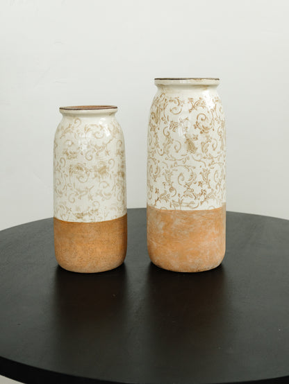 Cream and Tan Floral Vase - 2 Sizes