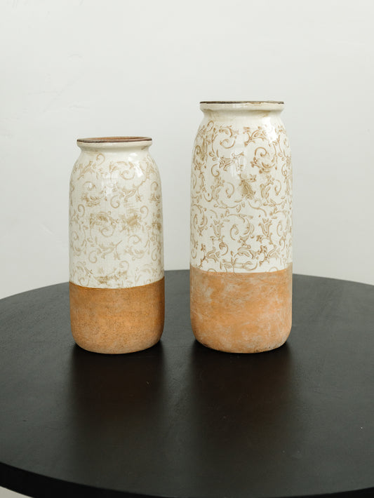 Cream and Tan Floral Vase - 2 Sizes