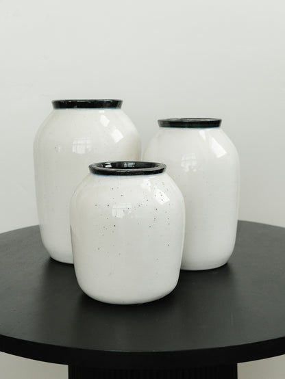 White Crackled Black Rimmed Vase - 3 Sizes