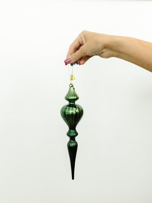 Green Finial Glass Ornament - 2 Styles - 11.75"