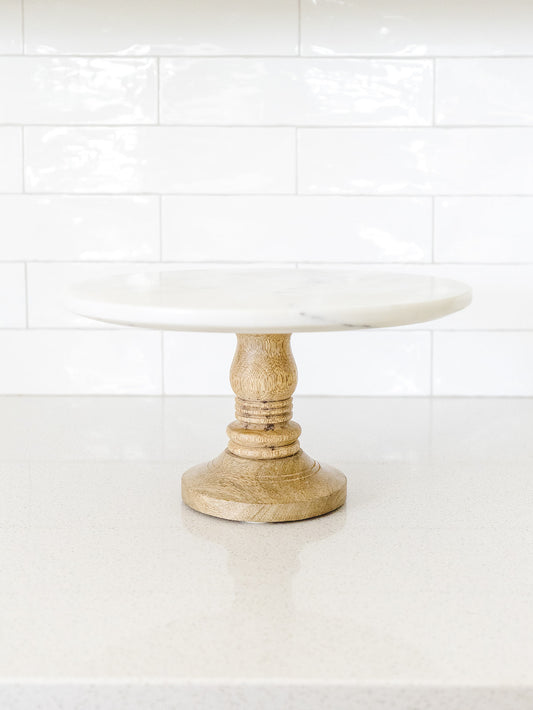 Large White Marble Cake Stand with Mango Base