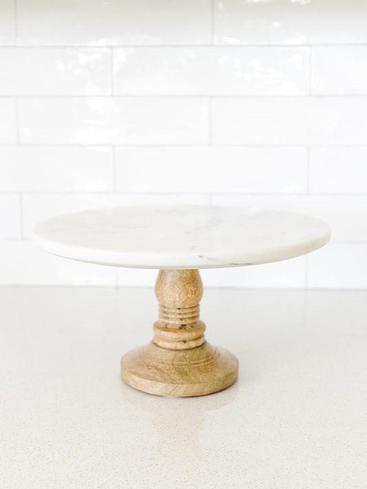 Large White Marble Cake Stand with Mango Base