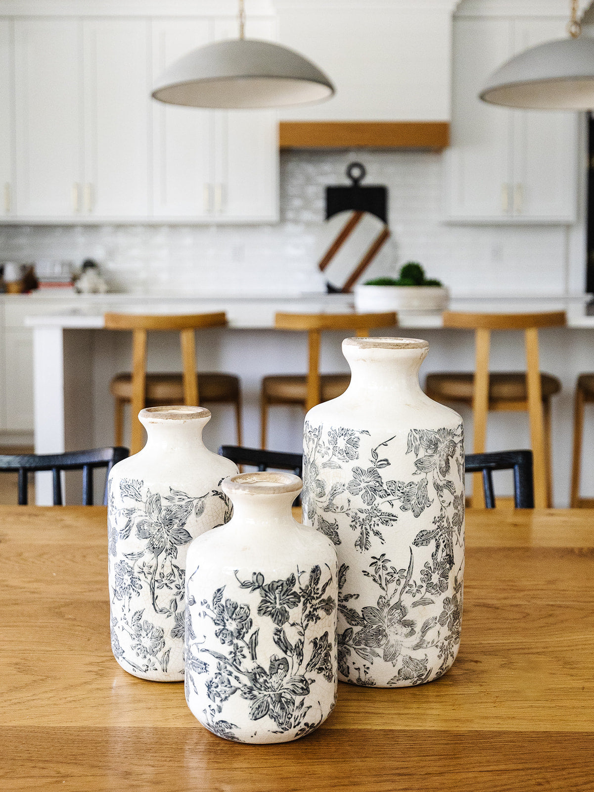 White and Gray Floral Vase - 3 Sizes