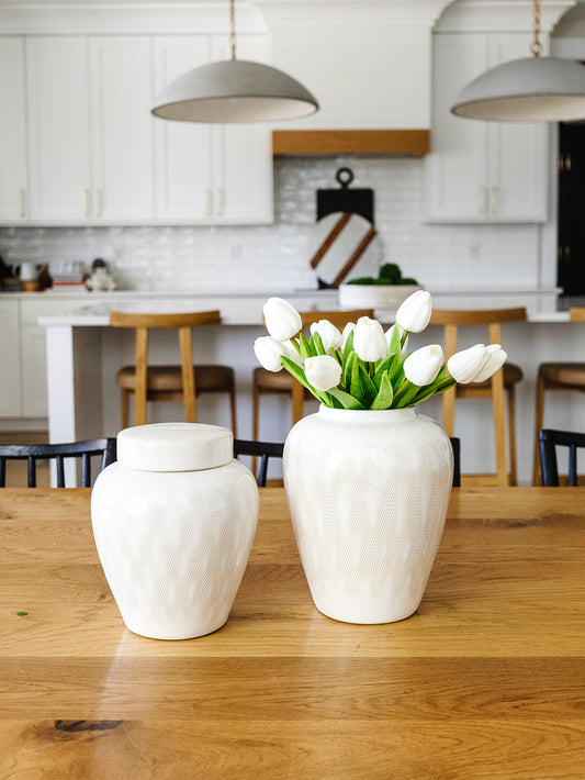 White Debossed Ginger Jar - 2 Sizes