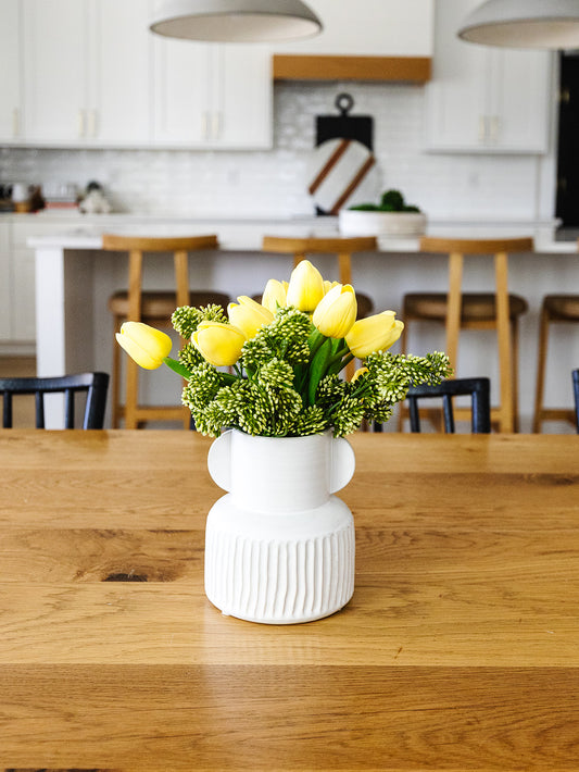 White Pleated Vase with Handles