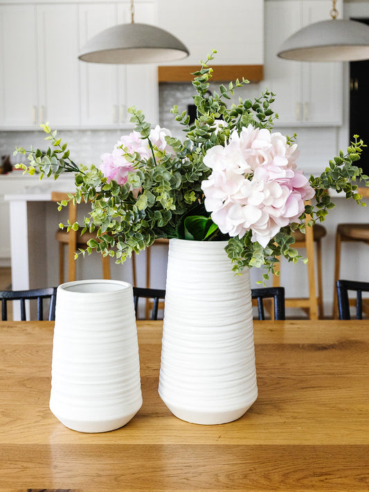 White Porcelain Ribbed Vase - 2 Sizes
