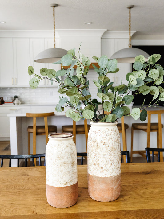 Cream and Tan Floral Vase - 2 Sizes